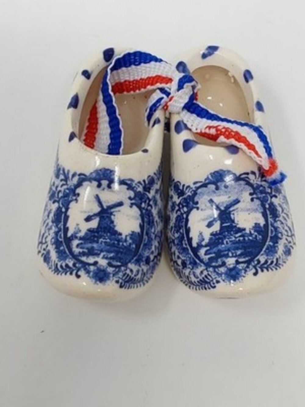 ​Vintage Delft Blue Miniature Ceramic Clogs Holland Handmade Signed MXS Windmill